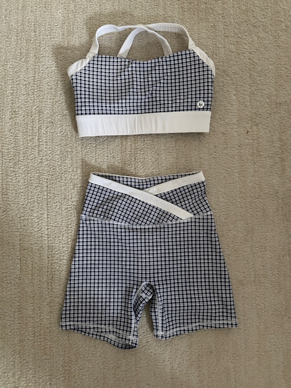 Blue Gingham Active Set - Sports Bra & High Waist Shorts - Picture 3 of 4